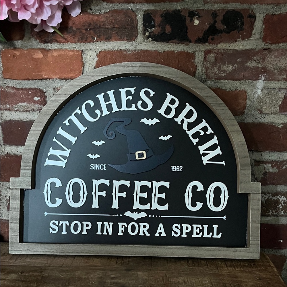 Charming Black and White Witches Brew Coffee Co Sign